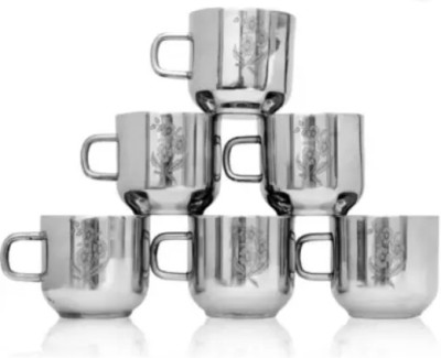 Manas Trading Pack of 6 Stainless Steel Manas Trading Lazer Cup with Floral Design(Steel, Cup Set)