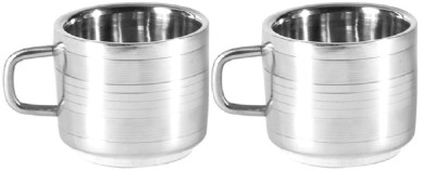 Dynore Pack of 2 Stainless Steel Stainless Steel Double Walled Tool Touch Shaped Tea/Coffee Cup- Set of 2(Silver, Cup Set)