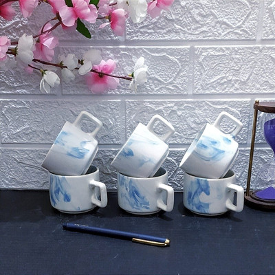 maalaxmi store Pack of 5 Ceramic MODERN SUPER HOTEL BLUE 6 Cup Set(White, Cup Set)