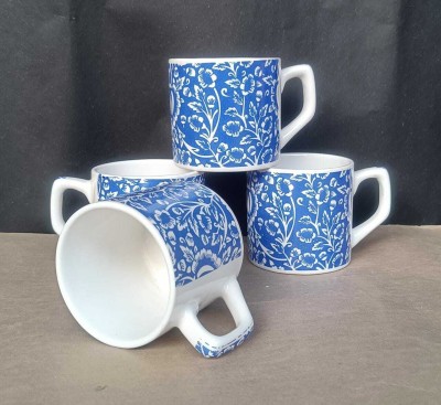 shailzz's Pack of 4 Ceramic blue love m Tea Set 4 Pcs pack (Tea and Coffee Cups 4 Pcs )(Multicolor, Cup Set)