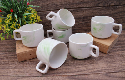 laghima jadon Pack of 6 Ceramic Coffee Cups & Tea Hotel Cup Round shape 130ML Daily Use & Gifting(White, Green, Multicolor, Cup Set)