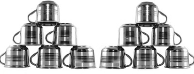 Veatool Pack of 12 Stainless Steel Pack of 12 Stainless Steel Laser Design Tea Cups 100ml Each, Silver(Silver, Cup Set)