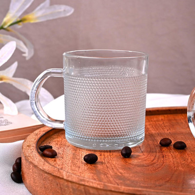 GOLOFY Pack of 4 Glass DOTS TEA CUP(Clear, Cup Set)