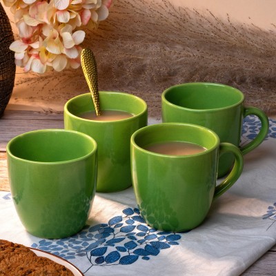 Storepedia Pack of 4 Ceramic Tea Cups Set of 4, 200ml Coffee Cup & Coffee Mug Set for Home, Office & Kitchen(Green, Cup Set)