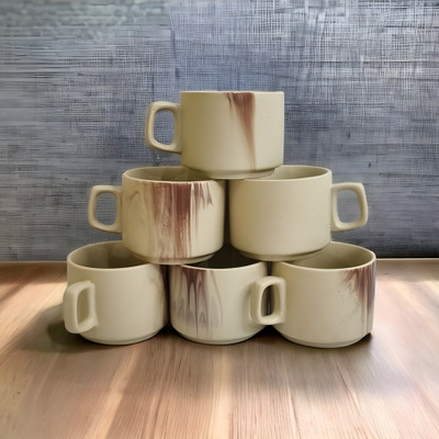 Boncel Pack of 6 Ceramic Beige Tea/Coffee Cup Set - 170 ML Each(Beige, Cup Set)
