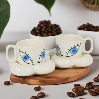 kaolinite Pack of 2 Ceramic(White, Cup and Saucer)