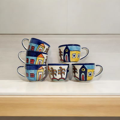 Boncel Pack of 6 Ceramic Printed Tea/Coffee Cup Set - 170 ML Each(Multicolor, Cup Set)