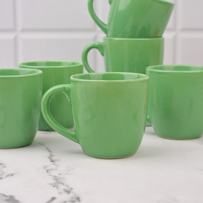 Storepedia Pack of 12 Ceramic Tea Cups Set of 12 200ml Coffee Cup & Coffee Mug Set for Home, Office & Kitchen(Green, Cup Set)