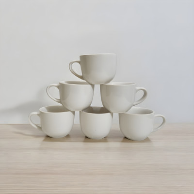 Boncel Pack of 6 Ceramic White Tea/Coffee Cup Set - 150 ML Each(White, Cup Set)