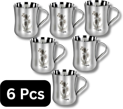 Q4S Pack of 6 Steel Cup for tea chai cup coffee mug cup for daily use(Silver, Cup)