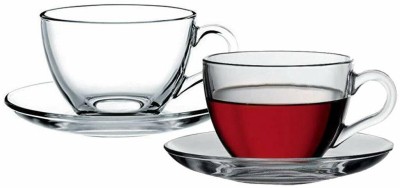 Vasoya Enterprise Pack of 6 Glass Pack of 6 Glass Crystal clear Good Quality Classic Glass Coffee Tea Mug(Clear, Cup and Saucer Set)