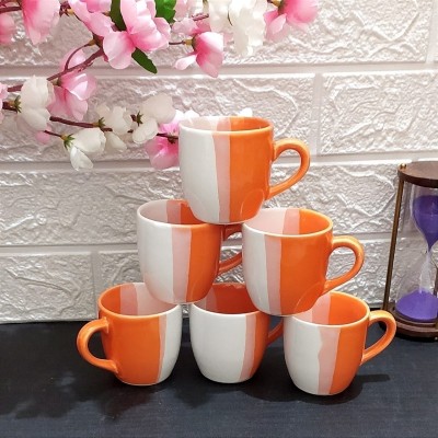 AAV WORLD Pack of 6 Ceramic ORNAGE DOUBLE SHED CUP (6 CUPS SET)(Orange, Cup Set)