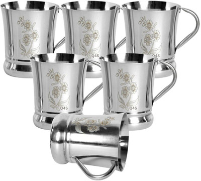 Q4S Pack of 6 Stainless Steel, Steel cups for tea coffee flower design for everyday use(Silver, Cup Set)