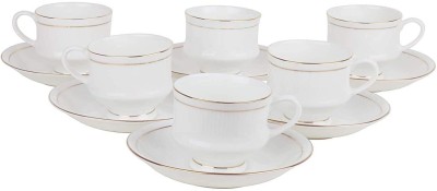 DREAM SHADES Pack of 12 Ceramic Fine Tableware Designer Printed Bone China Tea Cups Set of home(White, Cup Set)