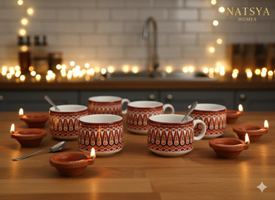 NATSYA HOMES Pack of 6 Ceramic Handcrafted Ceramic Cup Set(Off White, Cup Set)