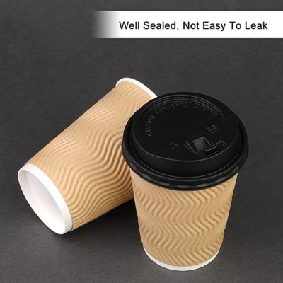 Biodis Pack of 50 Paper Biodis Ripple Paper Disposable Coffee Tea Cup 250 ml 50 pcs Brown with Black Lid(Brown, Cup)