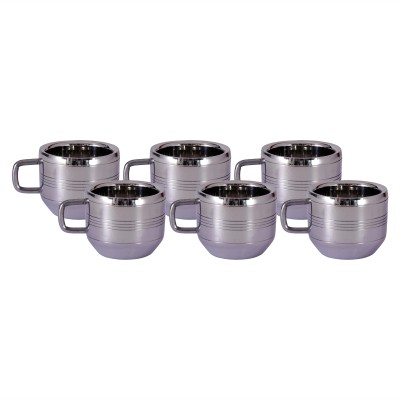 Ramesh Enterprises Pack of 6 Stainless Steel double wall cup tool touch tea cup(Silver, Cup Set)