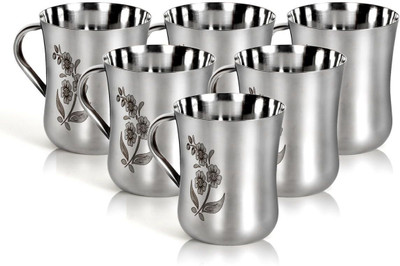 Q4S Pack of 6 Stainless Steel Floral Design Print Coffee and Tea(Silver, Cup)