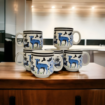 freesale Pack of 6 Ceramic Printed Tea/Coffee Cup Set - 150 ML Each(Multicolor, Cup Set)