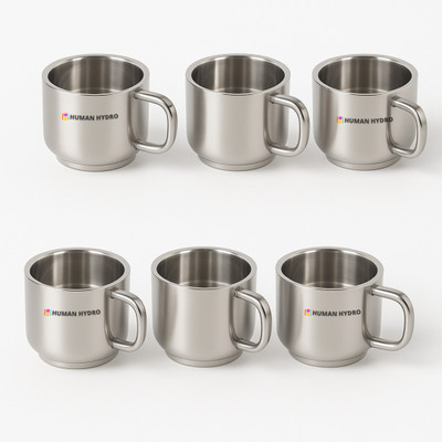 Human Hydro Pack of 6 Stainless Steel Prime Tea Cups | 6-Piece Premium Large Cups(Steel, Cup Set)