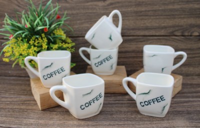 laghima jadon Pack of 6 Ceramic Square Shape Coffee Printed Tea/Coffee Cups Beautiful & Stylist 150 ML(Multicolor, Cup Set)