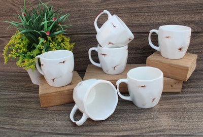 laghima jadon Pack of 6 Ceramic Tea/Coffee Cups Diamond cutting shape Beautiful & Stylist 150 ML(White, Brown, Cup Set)