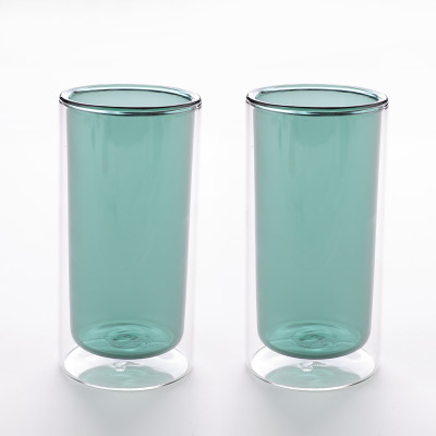 UMAI Pack of 2 Borosilicate Glass Double walled glass coffee mug teacups(Green, Cup Set)