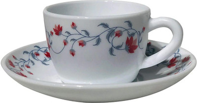 BOROSIL Opalware Pentas Opalware Cup and Saucer Set, 145ml, 12-Pieces (White)(White, Cup and Saucer)