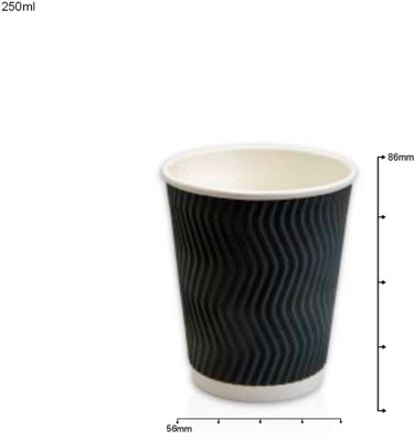 Grace Pack of 1 Paper RIPPLE CUP 250ML BLACK(Black, Cup)