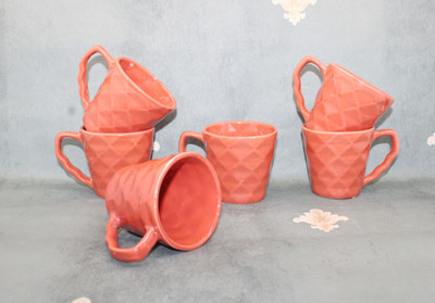 laghima jadon Pack of 6 Ceramic Tea/Coffee Cups Diamond Cut Design Beautiful 150 ML Zc3(Brown, Cup Set)