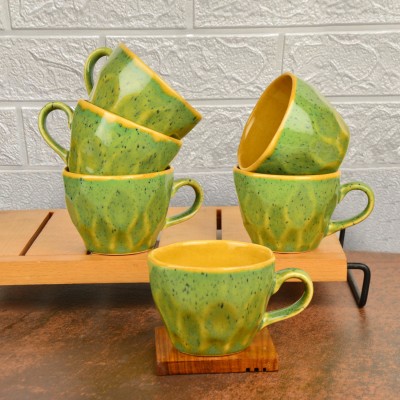 StyleMyWay Pack of 6 Ceramic Hand Crafted Coffee Mugs (200 ml) | Chai Cups | Tea Cup Set(Green, Yellow, Cup Set)