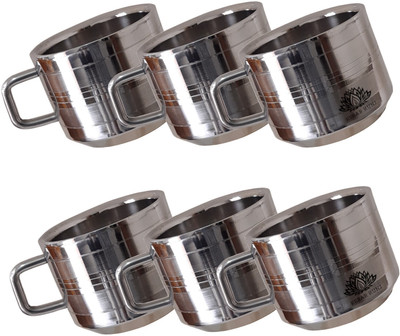 KESAR KUNJ Pack of 6 Stainless Steel Double Wall Insulated Touch Pattern Tea & Coffee Cups Set - 100ml Each(Silver, Cup Set)