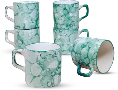 VISTAS Pack of 6 Ceramic Light Green Bubble Ceramic Tea Cup Set of 12, 150ml Each |(Light Green, Cup Set)