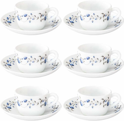 Larah by Borosil Pack of 12 Opalware Helena(White, Cup and Saucer Set)