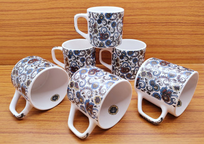 laghima jadon Pack of 6 Ceramic Tea/Coffee Cups Colourful Crafting Design Printed Beautiful & Stylist cup 200 ML(Multicolor, Cup Set)