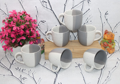 laghima jadon Pack of 6 Ceramic Coffee & Tea Cup Mugs U Tone Shape Crockery Set Ideal for Daily Use 150 ML rt6(White, Grey, Cup Set)