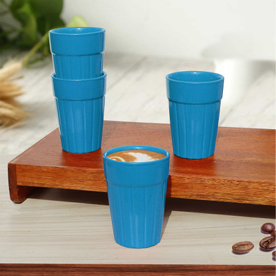 Pure Source India Pack of 4 Ceramic Cutting Tea/Chai Cups | 120 ml| Hot & Cold Coffee Mug,(Blue, Cup)