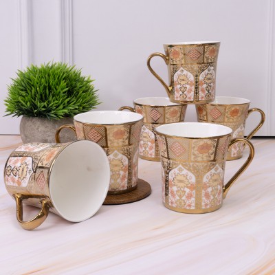 U.P.C. Pack of 6 Bone China Heavy Gold Series, Stylish Printed Tea-Cups Set Of 6 Coffee Mug Ceramics(Multicolor, Cup Set)