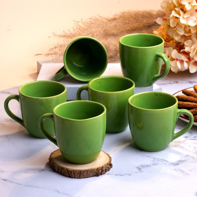 Storepedia Pack of 12 Ceramic Tea Cups Set of 6 200ml Coffee Cup & Coffee Mug Set for Home, Office & Kitchen(Green, Cup Set)