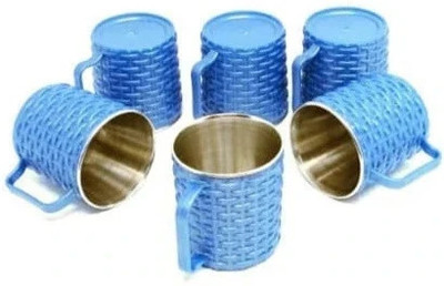 Silvester Pack of 6 Stainless Steel, Plastic Mat Multicoloured Unbreakable Blue inner Stainless Steel Tea/Coffee/Milk Mug Cup(Blue, Cup Set)