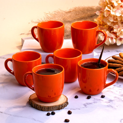 Storepedia Pack of 12 Ceramic Tea Cups Set of 12 200ml Coffee Cup & Coffee Mug Set for Home, Office & Kitchen(Orange, Cup Set)