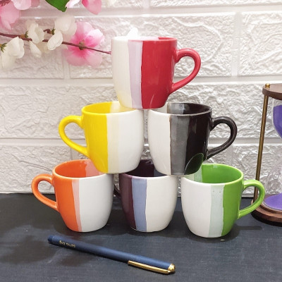 AAV WORLD Pack of 6 Ceramic MULTICOLOUR TRIPLE SHED IN U TONE CUP (6 CUPS SET)(Multicolor, Cup Set)