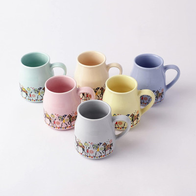 Edencart Flask Chai Cups Elephant Motif Multicolor Chai/Tea Cups -Best Gift for Friends Ceramic Coffee Mug(170 ml, Pack of 6)