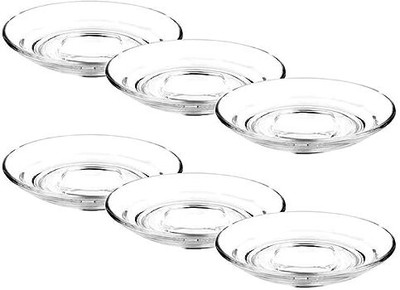 KEITSI Pack of 6 Glass Clear Glass Saucer Set of 6Only Saucers Without Cup(Clear, Saucer)