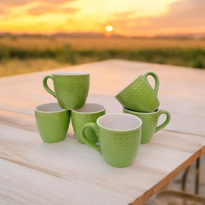 OriginalCeramics Pack of 6 Ceramic 210 Ceramic Mat/Glossy Finish Tea and Coffee Cups with 150 ml Set of 6 Pcs(Green, Cup Set)