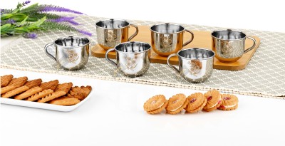 YM Stainless Steel Pack of 6 Stainless Steel Gold Tea & Coffee Cup 130ml Laser Design(Silver, Cup Set)