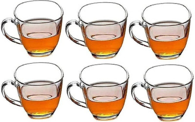 Shopbox store Pack of 6 Glass Square Tea Cup set(Clear, Cup Set)