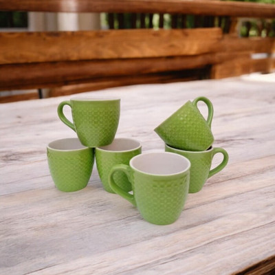 OriginalCeramics Pack of 6 Ceramic 276 Ceramic Mat/Glossy Finish Tea and Coffee Cups with 150 ml Set of 6 Pcs(Green, Cup Set)