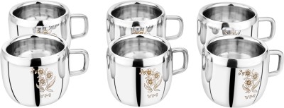 YM Stainless Pack of 6 Steel DW Premium Tea Cup Coffee Cup Laser Design - Small Size 80ml(Silver, Cup Set)