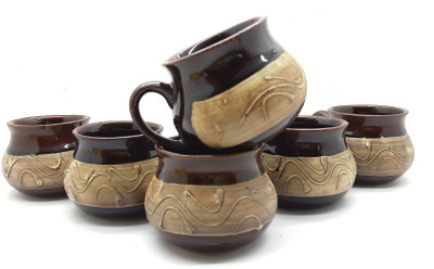 laghima jadon Pack of 6 Ceramic Pack of 6 Ceramic Beautiful & Stylist, Regular Shape Tea/Coffee Cups, Best For HOME/OFFICE Regular Use (Set of 6) Ceramic (Brown) 120ML(Brown, Cup Set)